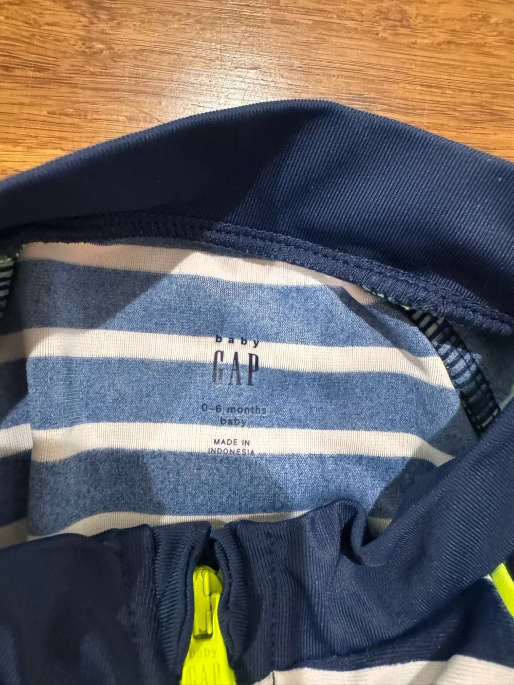 Baby GAP infant Navy & Aqua Striped Rash Guard with Neon Yellow Trim